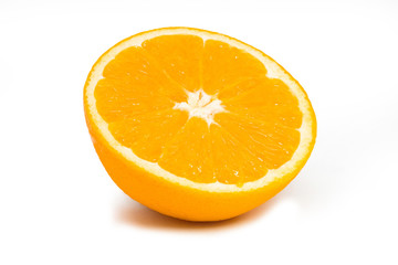 Sliced orange is ready to eat on the isolated white background with clipping path. Orange is citrus fruit for appetizer or eat after meal and rich with vitamin and other nutrient for good health