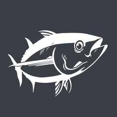 Tuna fish symbol on black and white, Vector. Sport fishing club, restaurant, canned, food logo