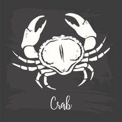 Hand Drawn Illustration of a Crab, Brachyura, on blackboard
