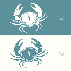 Hand Drawn Illustration of a Crab, Brachyura, positive and negative
