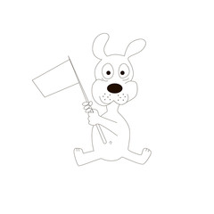 Cartoon dog with flag vector monochrome illustration isolated on white background.