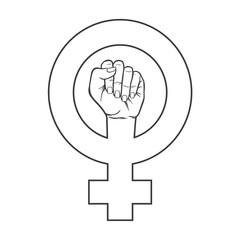 Symbol of feminist movement. Woman hand with her fist raised up. Girl Power. Happy Women's Day concept