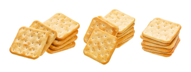 Stack of square crackers isolated on white background