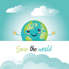 illustration for Earth Day or environmental events showing happy earth in the style of kawaii