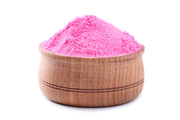 Holi powder in bowl isolated on white background