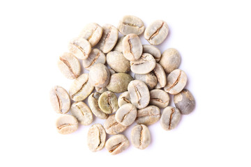 Green coffee beans isolated on white background
