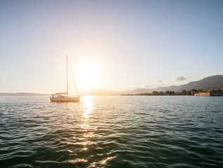Fototapeta premium Sailing yachts in sunset light.