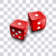 Two realistic 3D dice on transparent background vector illustration