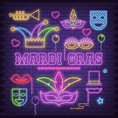 Mardi Gras Neon Icons © elfivetrov
