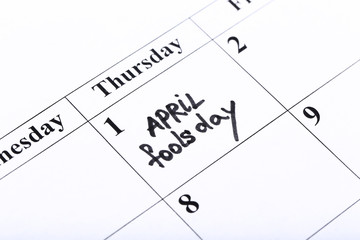 Inscription April Fool's Day on paper calendar