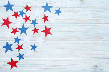 Paper stars on wooden table