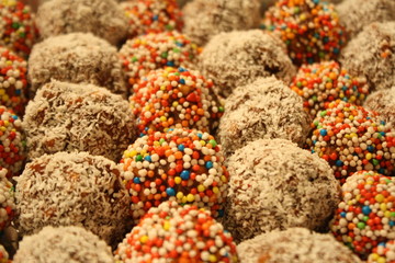 Chocolate cookies with candy and coconut