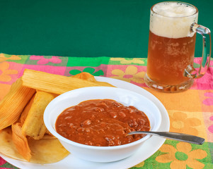 Chili and Tamales with Beer