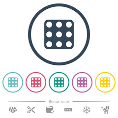 Domino nine flat color icons in round outlines