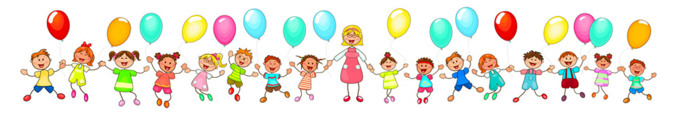 Children on a walk with balloons