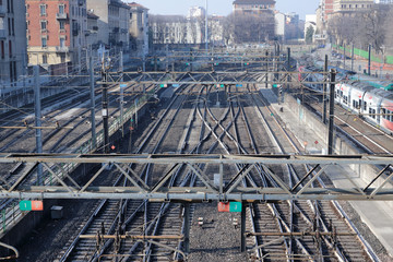 Rete ferroviaria con scambi ferroviari a Milano in Italia, Railway network with railway exchanges in Milan in Italy 