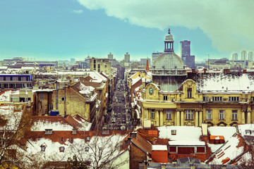 Zagreb wiew from the upper town in winter, Croatia