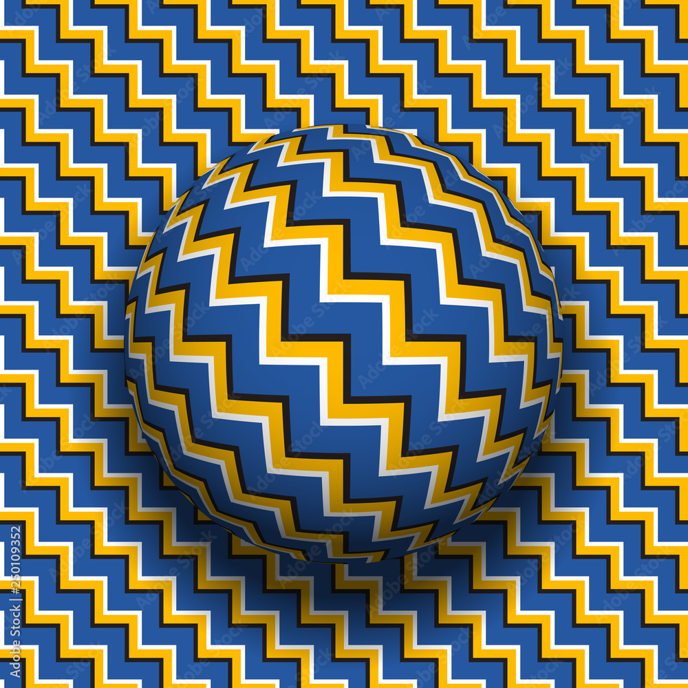 Sticker rotating sphere of zigzag stripes pattern. vector optical illusion background.