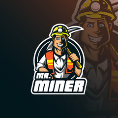 miner vector mascot logo design with modern illustration concept style for badge, emblem and tshirt printing. smart miner illustration.