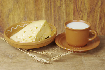   Cup of milk and cheese