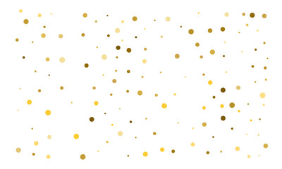 Golden confetti on white background. Luxury festive background. Gold shiny abstract texture. Element of design. Polka dots abstract vector illustration