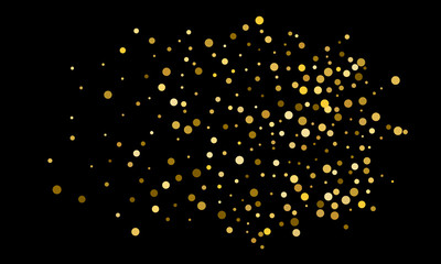 Golden confetti on black background. Luxury festive background. Gold shiny abstract texture. Element of design. Polka dots abstract vector illustration