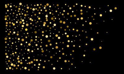Golden confetti on black background. Luxury festive background. Gold shiny abstract texture. Element of design. Polka dots abstract vector illustration © writerfantast