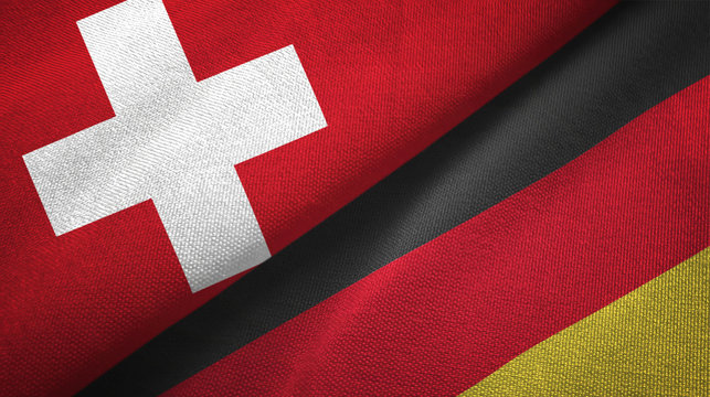 Switzerland and Germany two flags textile cloth, fabric texture