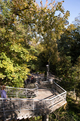 Fototapeta na wymiar Stairs to national reserve of Taras Shevchenko on Taras Hill (Chernecha Hora) in Kaniv, Ukraine on October 14, 2018. 