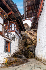 The inner courtyard of the Chagri Cheri Dorjeden Monastery in Bhutan