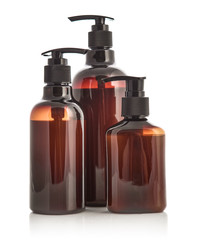 Plastic brown bottles with dispenser pumps