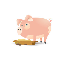 Pig in cartoon style on pink background.