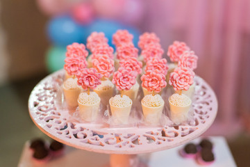 Sweets and decoration on the table - Children's theme garden theme
