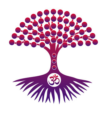 The tree of life. Symbolic art picture inpurple and red tones. Colorful symbol. Vector graphics.