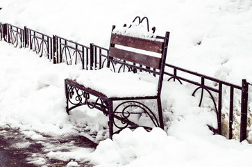bench in the snow