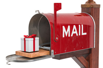 Mailbox and mousetrap with gift box inside, 3D rendering