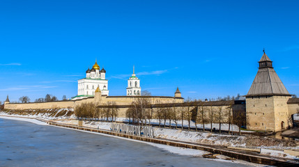 The Pskov Kremlin and Trinity Cathedral. Russia