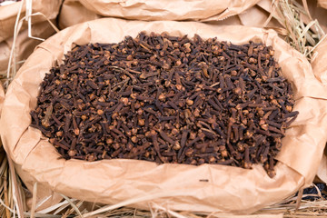 Paper bag with carnation close-up