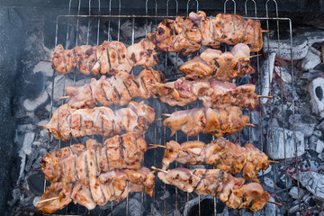 cooked Turkey kebab on charcoal
