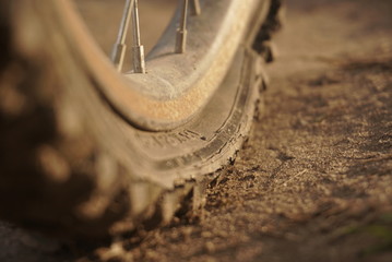 Closeup view of old bicycle flat tire