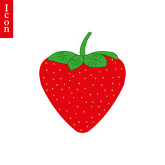 Red strawberry with green leaves. Vector. ILLUSTRATION.