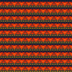 Seamless vector carpet. orange folk ornament in the style of embroidery. Pixel decorative pattern for textiles.