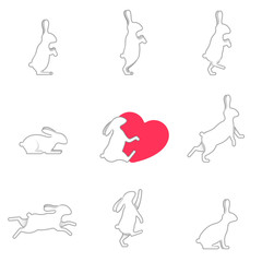 Bunny and rabbit silhouette paper with shadow on white background