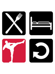 schlafen essen wiederholen täglich trainieren kickboxer kickboxen karate judo kampfsport treten kämpfen tai-chi kampfkunst verein team crew gewinner shirt thaiboxen boxen clipart silhouette