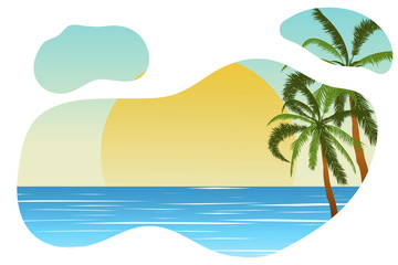 Fototapeta na wymiar Tropical landscape. Palm, sand, ocean on background. Vector illustration