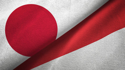 Japan and Indonesia two flags textile cloth, fabric texture