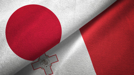 Japan and Malta two flags textile cloth, fabric texture