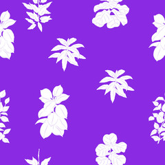 vector stylized seamless pattern with domestic flowers isolated on purple color. Design element for textile and interiors.