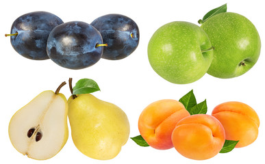 Fresh fruits collage isolated on white background