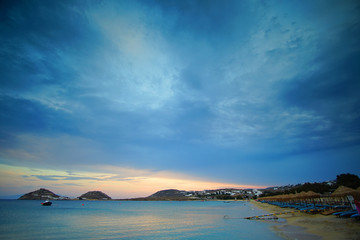 Bea view that you can admire after sunset from Kalafaty beach,Mykonos, Greece